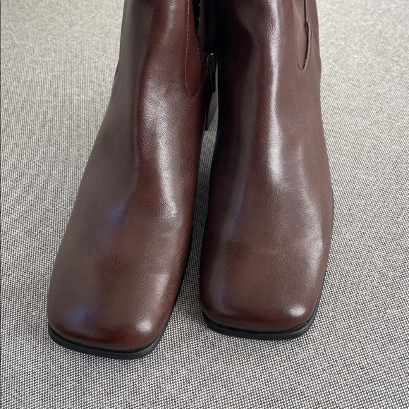 Jeffrey Campbell Hot Lava Boots Burgundy Coffee Brown Square Toe Knee High - Picture 6 of 10